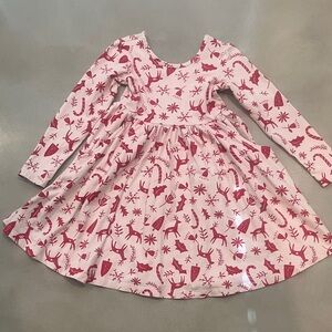 Hanna Andersson Pink and Red Reindeer Kids Dress